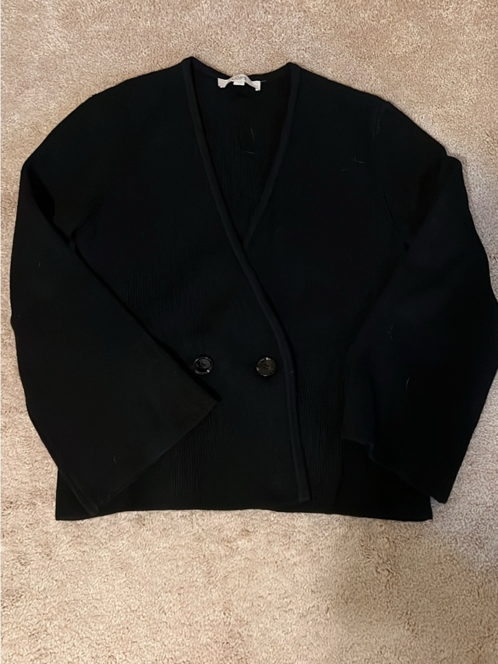 LOFT Black V-Neck Button Front Cardigan